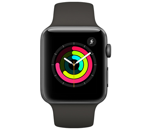 שעון אפל Apple Watch Series 3 GPS Aluminum Case 42mm בצבע אפור חלל עם רצועת ספורט אפורה
