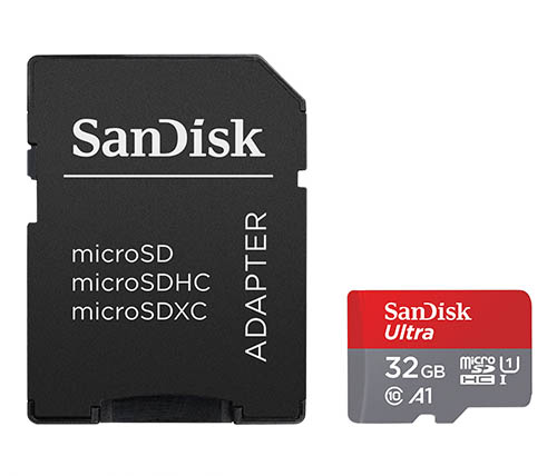 כרטיס זכרון SanDisk Ultra microSDHC UHS-I SDSQUAR-032G כולל מתאם SD - בנפח 32GB