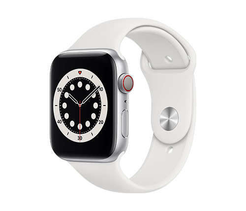שעון חכם אפל Apple Watch Series 6 GPS + Cellular 44mm בצבע Silver Aluminum Case עם רצועת ספורט לבנה