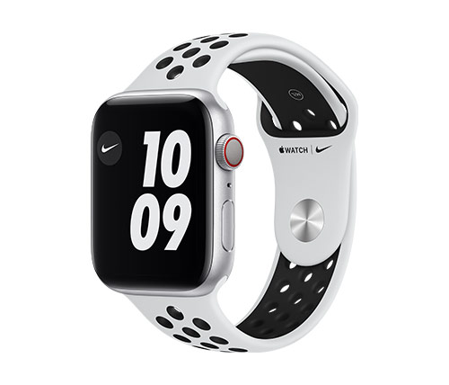 שעון חכם אפל Apple Watch Nike Series 6 GPS + Cellular 44mm בצבע Silver Aluminium Case עם רצועת ספורט Pure Platinum / Black