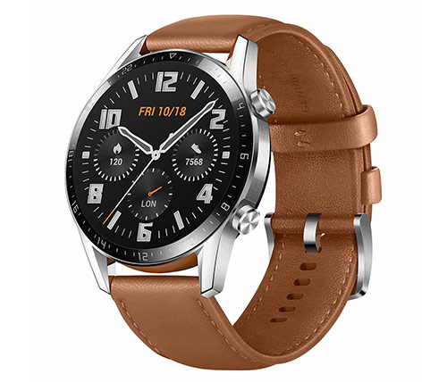 שעון חכם Huawei Watch GT 2 46mm בצבע כסוף עם רצועה חומה אחריות היבואן הרשמי