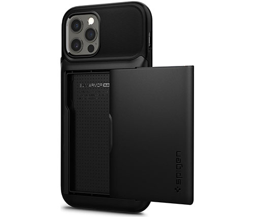 כיסוי לטלפון Spigen Slim Armor Wallet iPhone 12/12 Pro בצבע שחור הכולל מגירה לכרטיסי אשראי