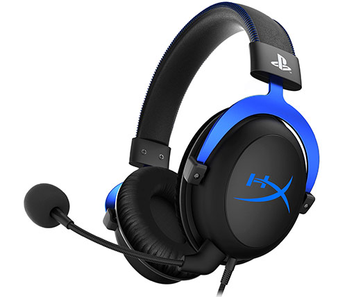 אוזניות גיימינג HyperX Cloud PS5 / PS4 עם מיקרופון בצבע שחור וכחול