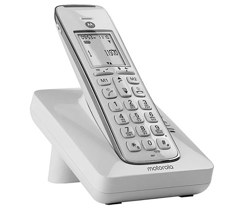 טלפון אלחוטי Motorola CD201 בצבע לבן הכולל תפריט בעברית
