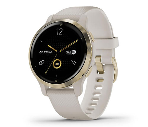 שעון חכם Garmin Venu 2S בצבע זהב עם רצועה לבנה אחריות היבואן הרשמי