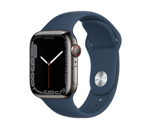 שעון חכם אפל Apple Watch Series 7 GPS + Cellular 41mm בצבע Graphite Stainless Steel Case עם Abyss Blue Sport Band