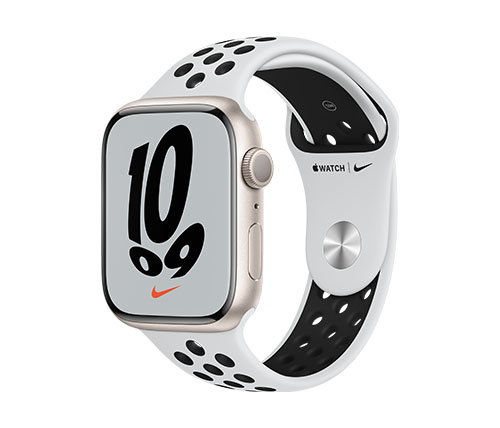 שעון חכם אפל Apple Watch Nike Series 7 GPS 45mm בצבע Starlight Aluminium Case עם Pure Platinum/Black Nike Sport Band