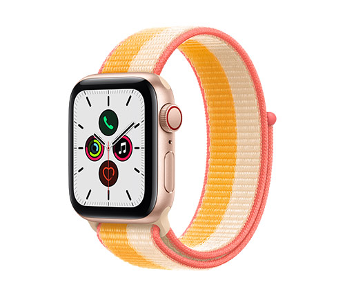 שעון חכם אפל Apple Watch SE GPS + Cellular 40mm בצבע Gold Aluminium Case עם רצועת Maize/White Sport Loop