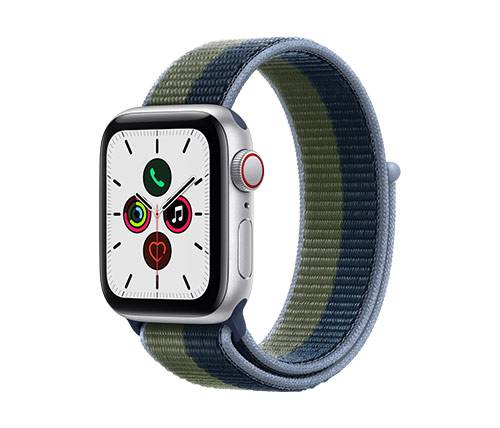 שעון חכם אפל Apple Watch SE GPS + Cellular 40mm בצבע Silver Aluminium Case עם רצועת Abyss Blue/Moss Green Sport Loop