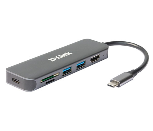 מתאם D-Link DUB-2327 USB-C 6-in-1 מ-USB Type C ל- USB-A 3.0 / HDMI / USB Type C 3.0 / כרטיס זכרון