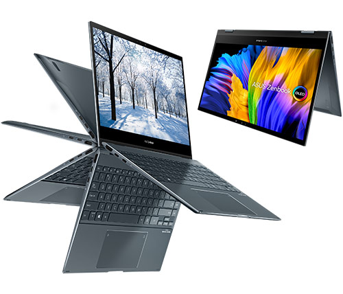 מחשב נייד עם מסך מגע "13.3 Asus ZenBook Flip UX363EA-HP540W i5-1135G7 כונן 512GB SSD, זכרון 8GB ומ. גרפי Intel Iris Xe Graphics