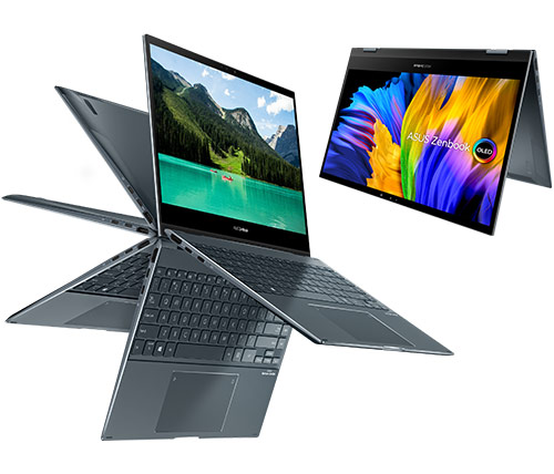 מחשב נייד עם מסך מגע "13.3 Asus ZenBook Flip 13 OLED UX363EA-HP539W i7-1165G7 כונן 512GB SSD, זכרון 16GB ומ. גרפי Intel Iris Xe