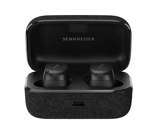 אוזניות אלחוטיות Bluetooth עם מיקרופון 3 Sennheiser Momentum True Wireless בצבע שחור הכוללות כיסוי טעינה