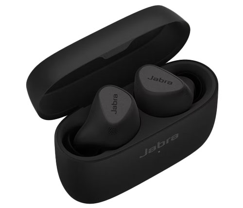 אוזניות אלחוטיות Jabra Elite 5 Bluetooth עם מיקרופון בצבע טיטניום שחור הכוללות כיסוי טעינה
