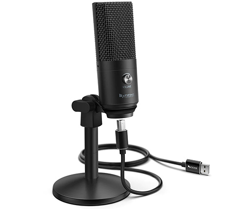 מיקרופון עם מעמד Fifine Microphone K670 USB בצבע שחור