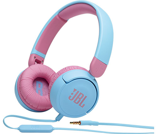 אוזניות JBL דגם JR310 חוטיות המותאמות לילדים עם מיקרופון בצבע ורוד תכלת
