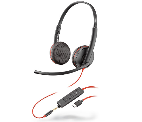 אוזניות עם מיקרופון Poly Plantronics Blackwire C3225 USB-A בצבע שחור ואדום