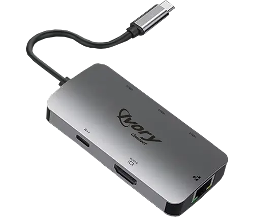 מתאם ומפצל Ivory Connect מחיבור USB Type-C לחיבורי HDMI + USB 3.0x3 +חיבור קווי לרשת + PD 3.0