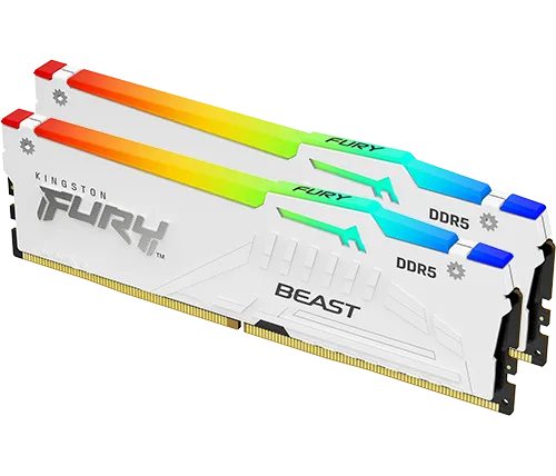 זכרון למחשב Kingston FURY Beast DDR5 White RGB 6000MHz 2x16GB KF560C40BWAK2-32 DIMM לבן