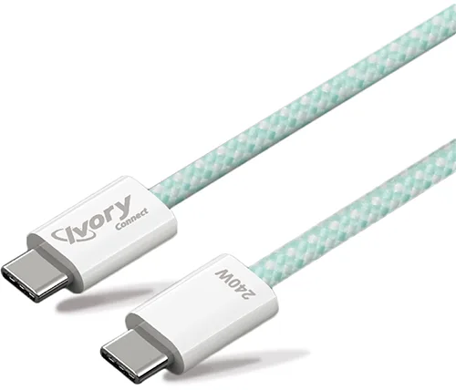 מציאון - כבל טעינה Ivory Connect 240W מ USB-C ל USB-C באורך כ-1 מטר בצבע ירוק - מוחדש